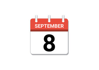 September, 8th calendar icon vector, concept of schedule, business and tasks
