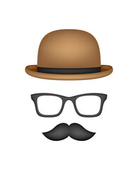 Mustache, Hat, and Glasses isolated on white background