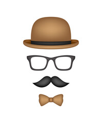Mustache, Bow Tie, Hat, and Glasses isolated on white background