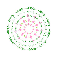 Vector floral ornament with herbal elements. Graphic design illustration. Round mandala pattern with nature motifs.