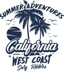 Obraz premium Fully editable Vector EPS 10 Outline of Summer Adventure California T-Shirt Design an image suitable for T-shirts, Mugs, Bags, Poster Cards, and much more. The Package is 4500* 5400px