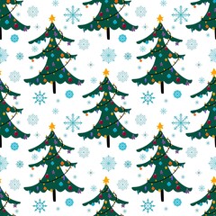 Winter new year seamless Christmas trees balls toys pattern for wrapping and clothes print and accessories and gifts box