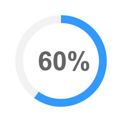 Round process bar filled on 60 percent. Loading, progress, waiting, transfer, battery charging, buffering or downloading icon. Infographic element for web site or mobile app. Vector flat illustration