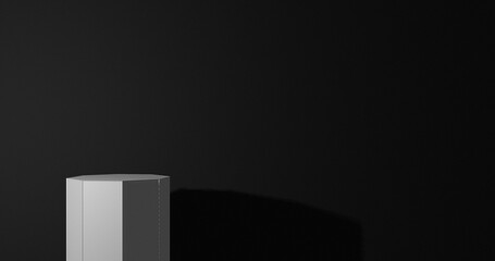 Render with black and white pedestal with empty space on the right