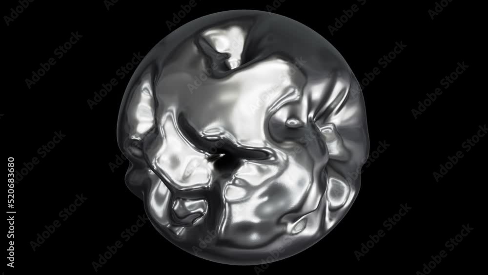 Poster realistic looping 3d animation of the beautiful abstract morphing liquid silver metal sphere rendere