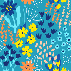 Fototapeta na wymiar Abstract seamless pattern with hand drawn meadow flowers. Fashion stylish natural background.
