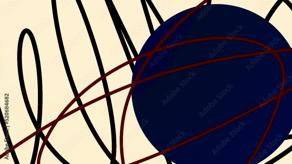 Poster Animation with moving lines and circle to insert. Motion. Beautiful background with 3D animation and moving figures. Moving curved lines with circle to start video or insert