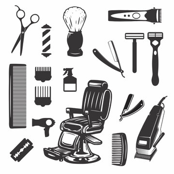 set of accessories for barber shop in vector style
