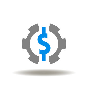 Vector illustration of gear with dollar currency. Icon of stable coin. Symbol of financial system.