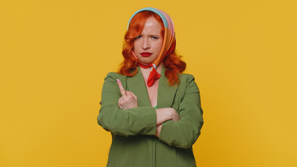 Aggressive Crazy Hooligan Redhead Young Woman Showing Around Her Middle Fingers Demonstrating...