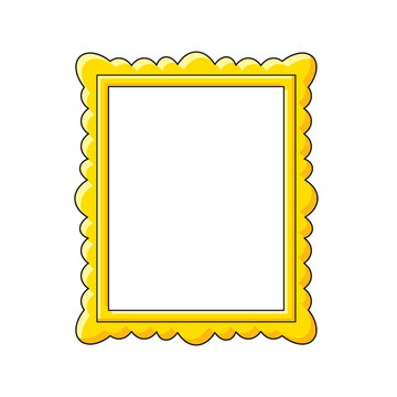 Golden frame for pictures, art gallery paintings, photos, or mirror, isolated cartoon vector.