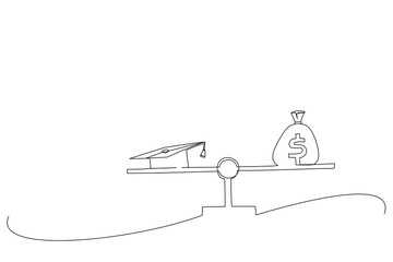 Fototapeta premium Cartoon of money cost saving for goal and success in school, education metaphor. Continuous line art