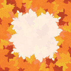 Naklejka na ściany i meble Natural background, autumn or fall frame, fallen leaves in warm colours, red, orange, and yellow. Seasonal bright design with copy space.