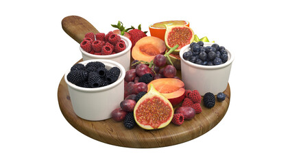 Board with fruits set on a transparent background