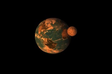 3D rendering. Planets Earth and Moon on a black background