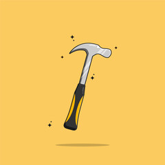 Carpenter hammer in flat style. Typical simplistic hammer tool. Carpenter hammer isolated icon with shadow. Hammer vector stock image.
