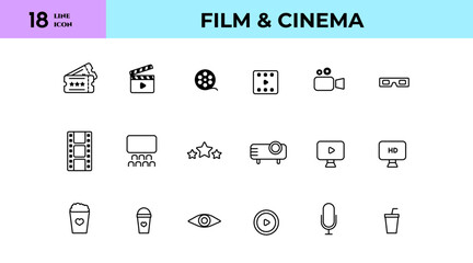 Cinema icons - Film Clapper, Camera, Film reel, Video icon vector illustration.
