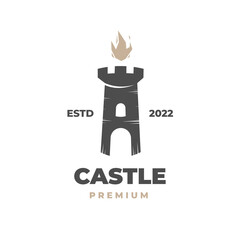 Black castle illustration logo and elegant fire burning