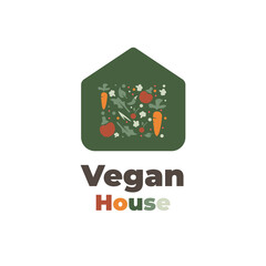 Green Vegan Vegetarian House vector Logo Illustration