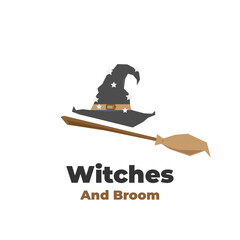 Witch hat and broomstick illustration logo