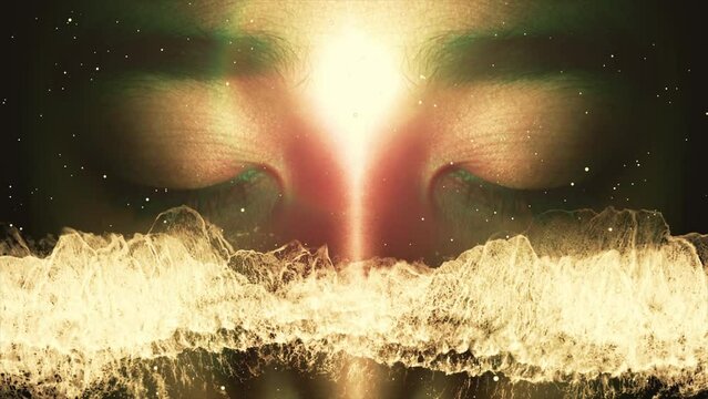 Silhouette of People Closed Eyes with Ocean Waves effect