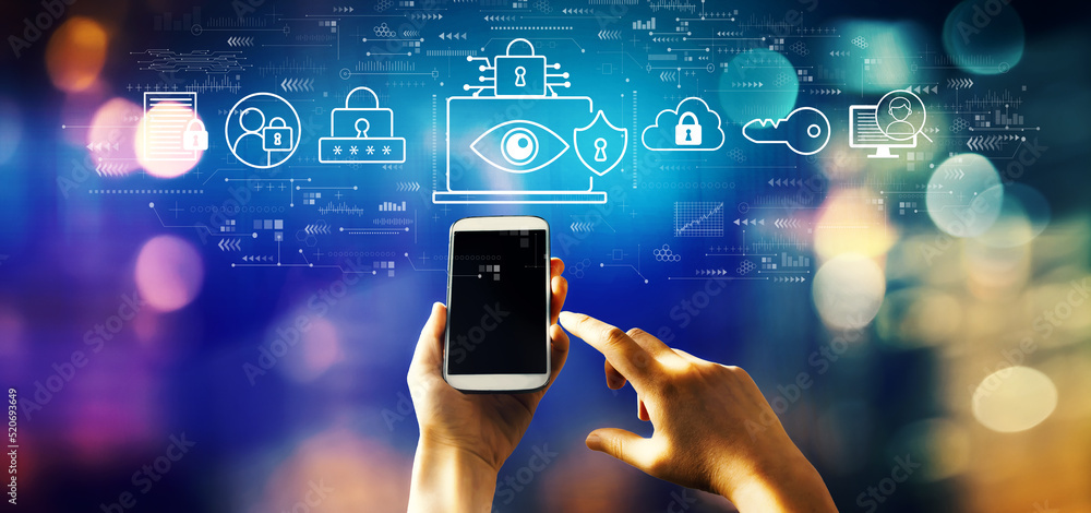 Poster data privacy concept with person using a smartphone