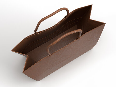 Isolated Top View of Shopping Bag or Leather Basket on White Background, Realistic Shot of 3D Illustration.