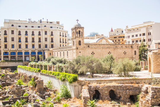 Beautiful view of the Roman Baths next to the Grand Palace in Beirut, Lebanon