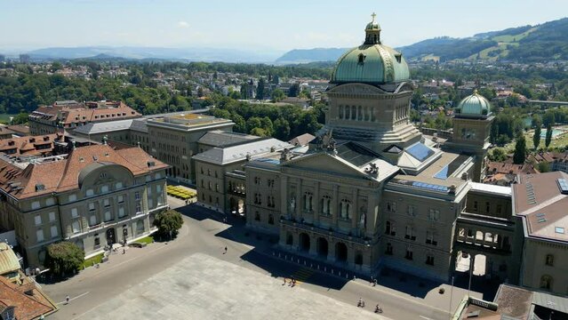 Parliament Building of Bern in Switzerland called Bundeshaus - the capital city aerial view - travel photography