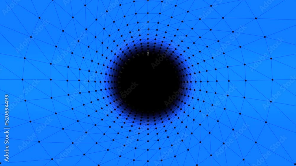 Aufkleber cyber tunnel with electronic grid and dots. motion. circular tunnel with grid and dots in space. mat