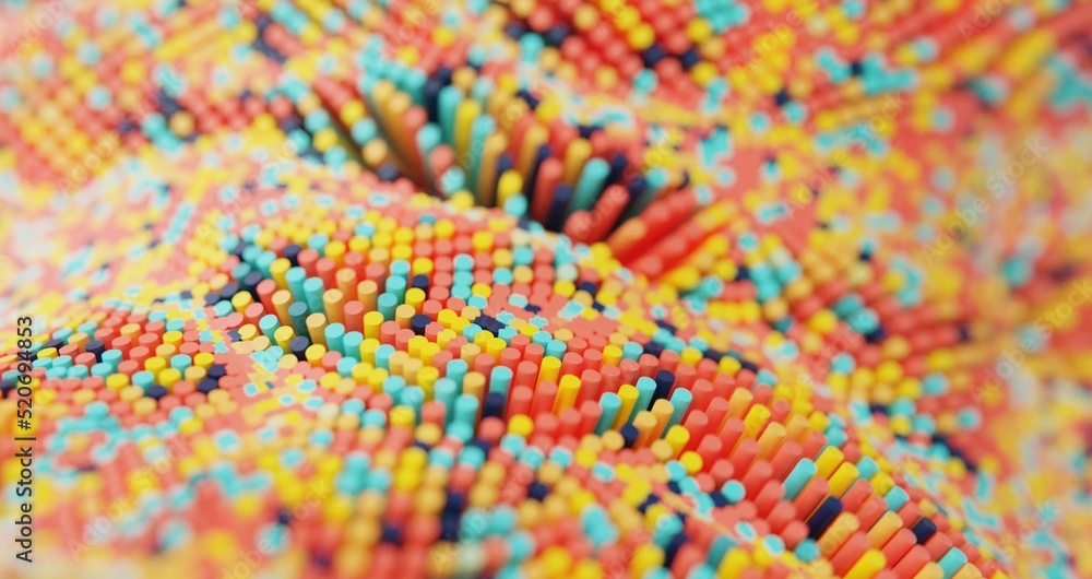 Poster abstract satisfying loop animation of colorful tubular waves. 3d render of wavy pattern. seamless lo