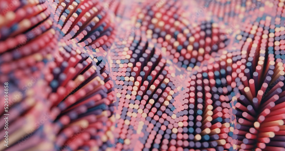 Poster abstract satisfying loop animation of colorful tubular waves. 3d render of wavy pattern. seamless lo