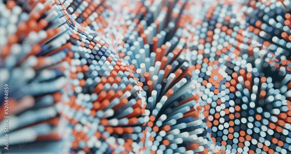 Poster trendy colorful 3d render hypnotic seamless loop of tubes flowing stripes in motion.multi-colored th