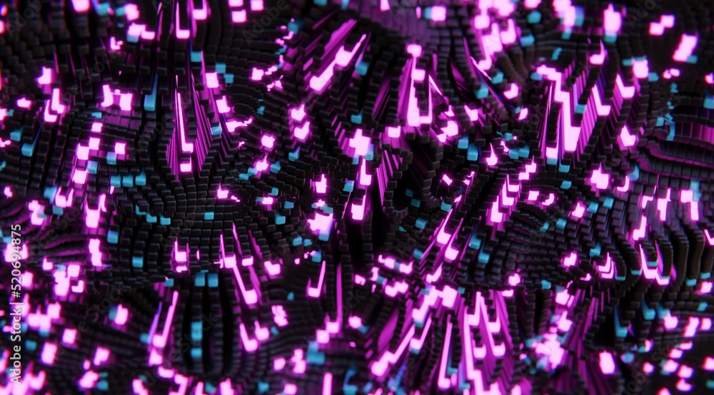Poster abstract digital in moton flow 3d render of tentacles. futuristic point wave. technology background.
