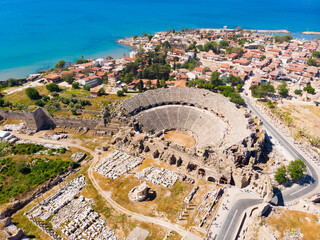 Obraz premium Aerial photo of the Antique Theater. Side, Turkey