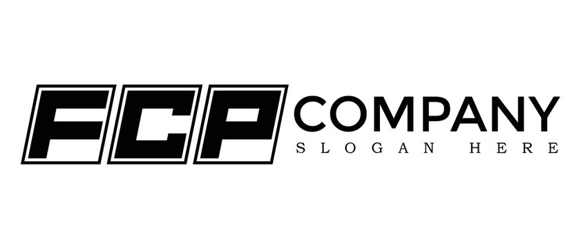 FCP three Letter Rounded rectangle boxes shape element symbol digital initial technology Media business logo design, Vector Template