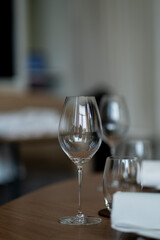 empty glass of water on the table with blur background
