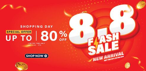 Naklejka premium 8.8 3D style Flash Sale banner template design for web or social media.