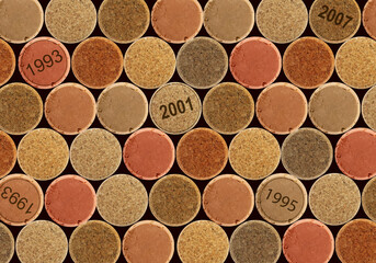 Collection of different wine corks, flat lay