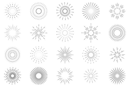 Fireworks set. Hand drawn Fireworks. Vector illustration. Stock image.