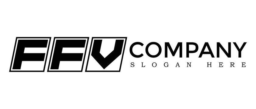 FFV three Letter Rounded rectangle boxes shape element symbol digital initial technology Media business logo design, Vector Template