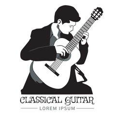 Classical guitar player playing with concentration