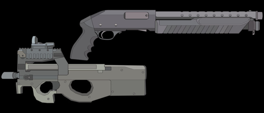 recommend clip art: Set of firearms vector style, Shooting gun, Weapon illustration, Vector Line, Gun illustration, Modern Gun, Military concept, Pistol for training
                    
