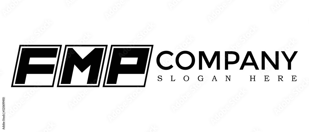 Poster fmp three letter rounded rectangle boxes shape element symbol digital initial technology media busin