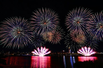 The famous beautiful Dadaocheng fireworks show at night in Taipei Taiwan
