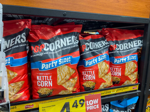 Everett, WA USA - circa June 2022: Close up view of Pop Corners chips for sale inside a Fred Meyer grocery store.