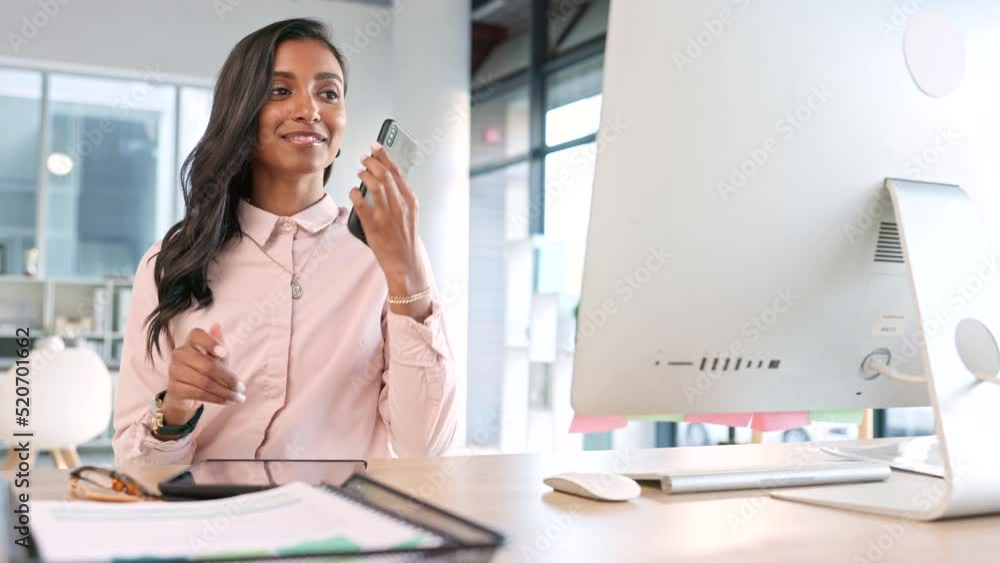 Poster business woman answering a phone call while browsing online, sending emails or planning a strategy i