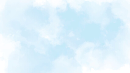 Soft blue sky with clouds. Watercolor clouds and sky background