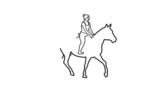 Girl sitting on horseback, horse rider Sketch and 2d animated