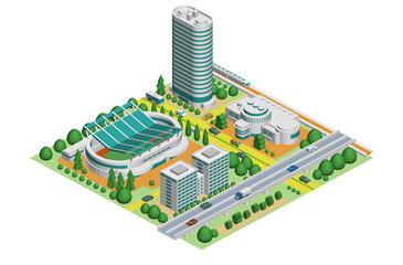 ブロックのように組み合わせれば大きな都市になる街並みイラスト　バリエーションあり